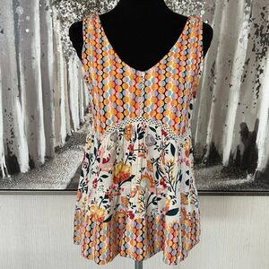 ANGIE Women's Boho Sleeveless Lightweight V-Neck Multicolor Blouse - Size M